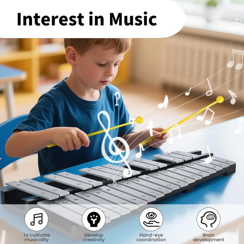 Julymoda 30 Notes Collapsible Glockenspiel Xylophone, Percussion Instrument Kit for Birthdays, Christmas Gift, Professional Bell Kit for Beginner, Includes 2 Mallets and Carrying Bag - Image 2